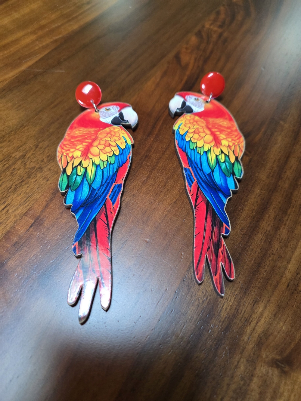 Oversized Scarlet Macaw Parrot Statement Earrings 5" Tropical